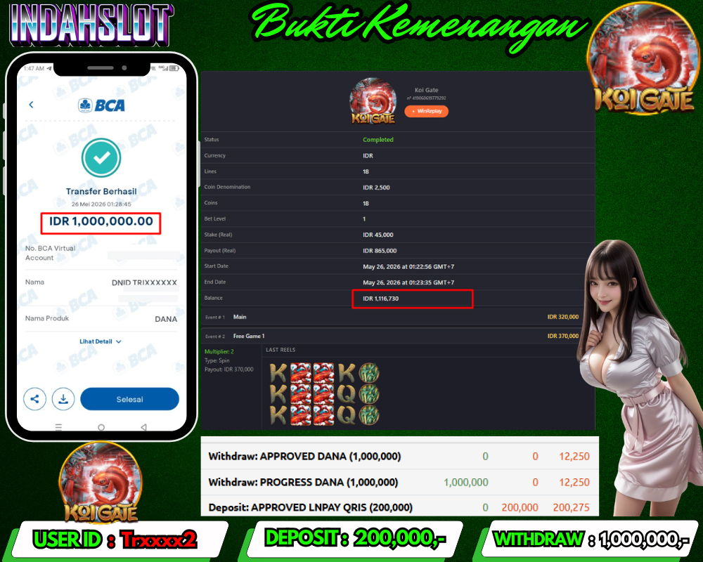 INDAHSLOT KOI GATE 1 Rp.1.000.000 LUNAS