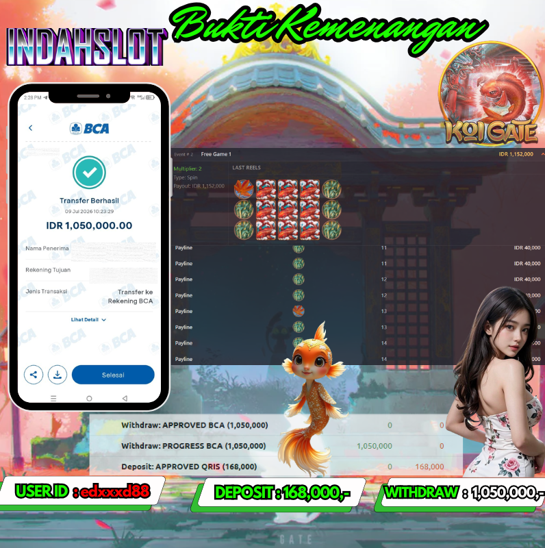 INDAHSLOT KOI GATE Rp. 1,050,000 LUNAS