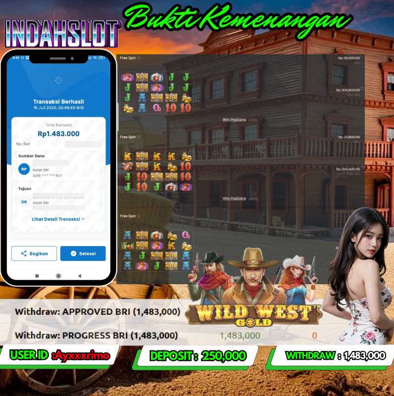 INDAHSLOT WILD WEST GOLD Rp. 1,483,000,- LUNAS