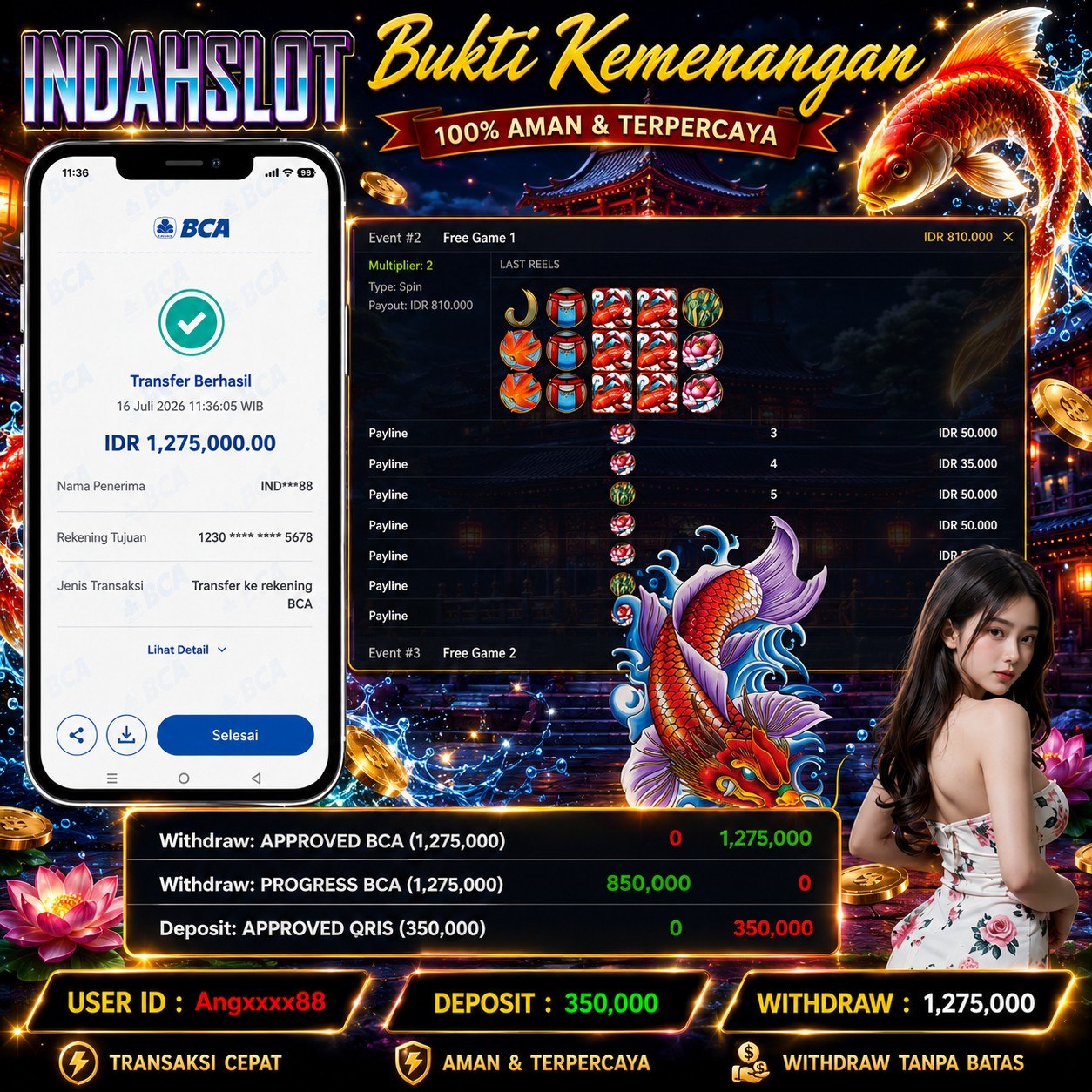 INDAHSLOT KOI GATE Rp. 1,275,000,- LUNAS