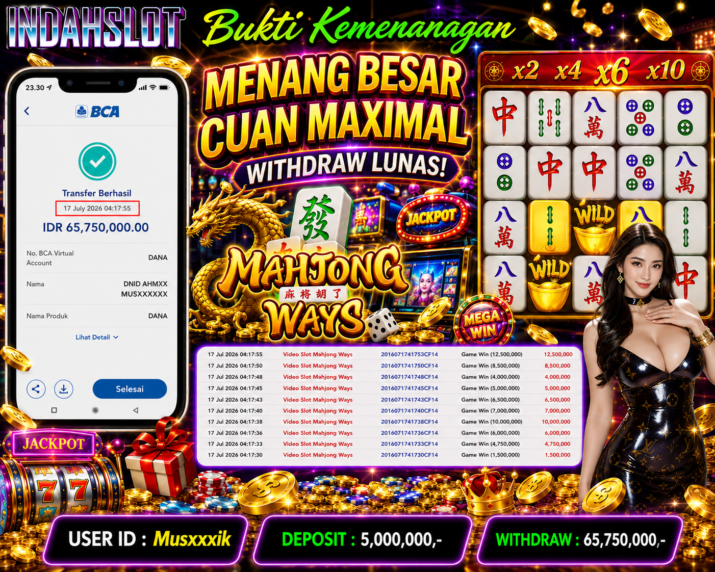 INDAHSLOT MAHJONG WAYS Rp. 65,750,000,- LUNAS