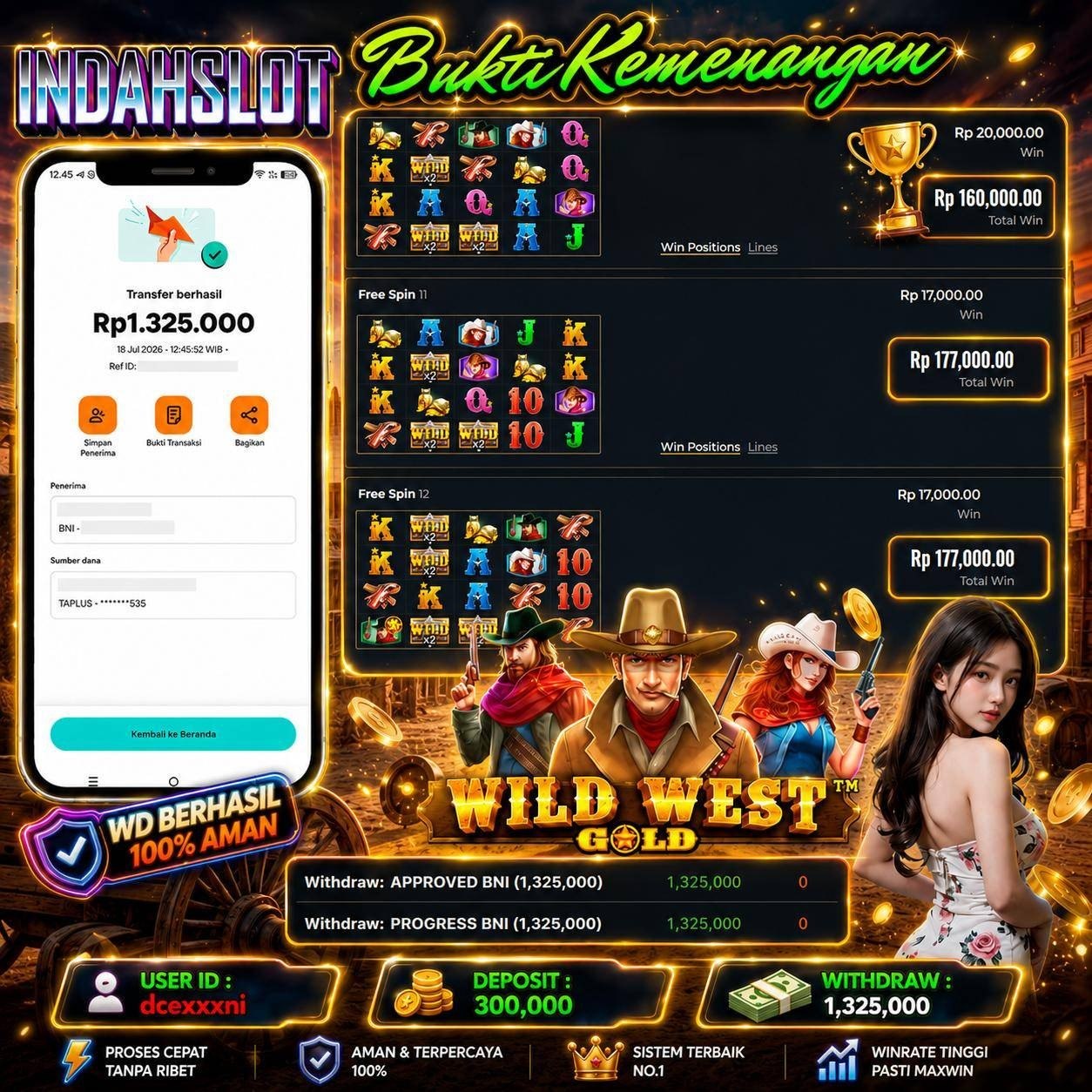 INDAHSLOT WILD WEST GOLD Rp. 1,325,000,- LUNAS