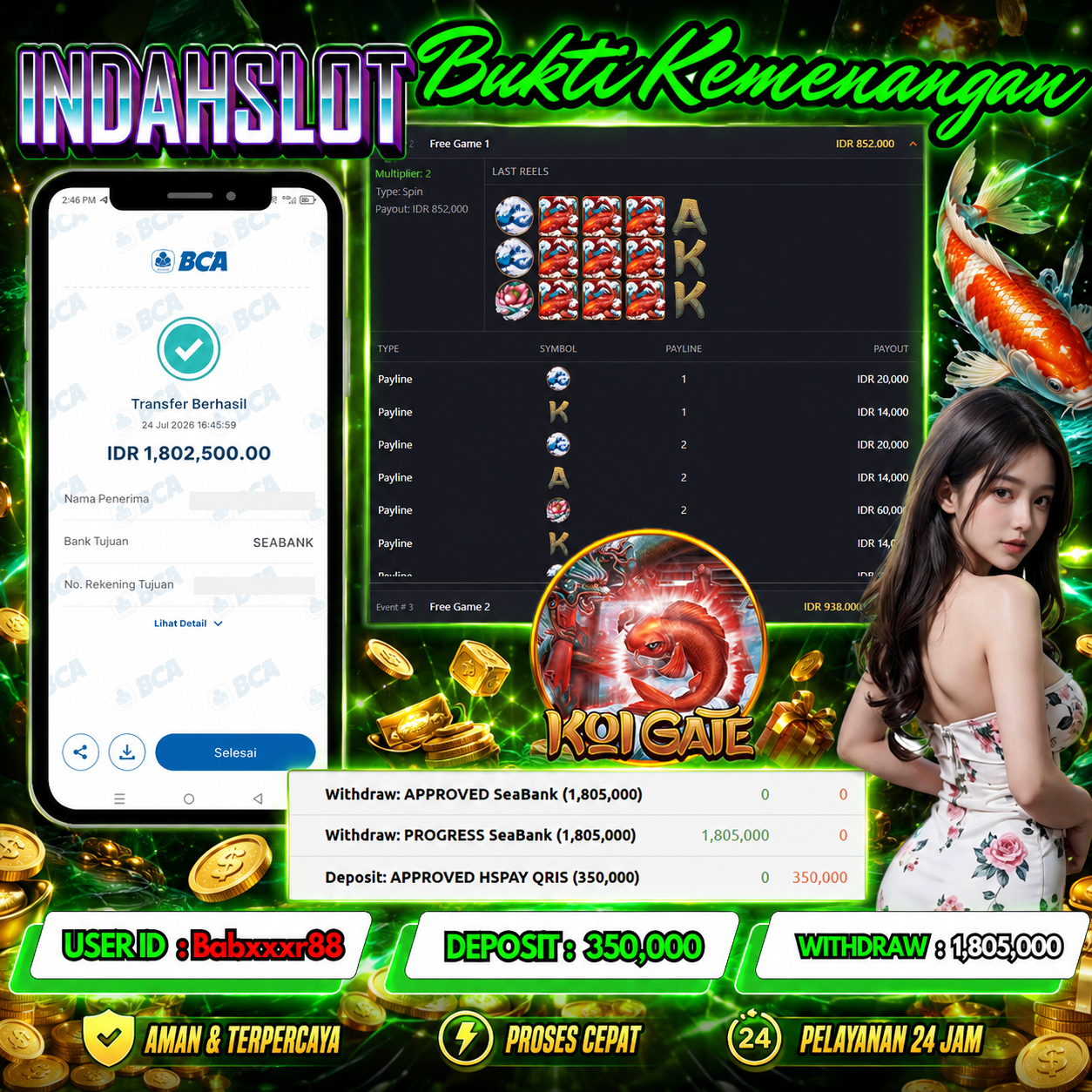 INDAHSLOT KOI GATE Rp. 1,805,000,- LUNAS