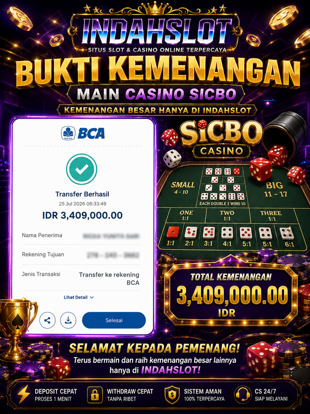 INDAHSLOT , CASINO SICBO 3.409.00