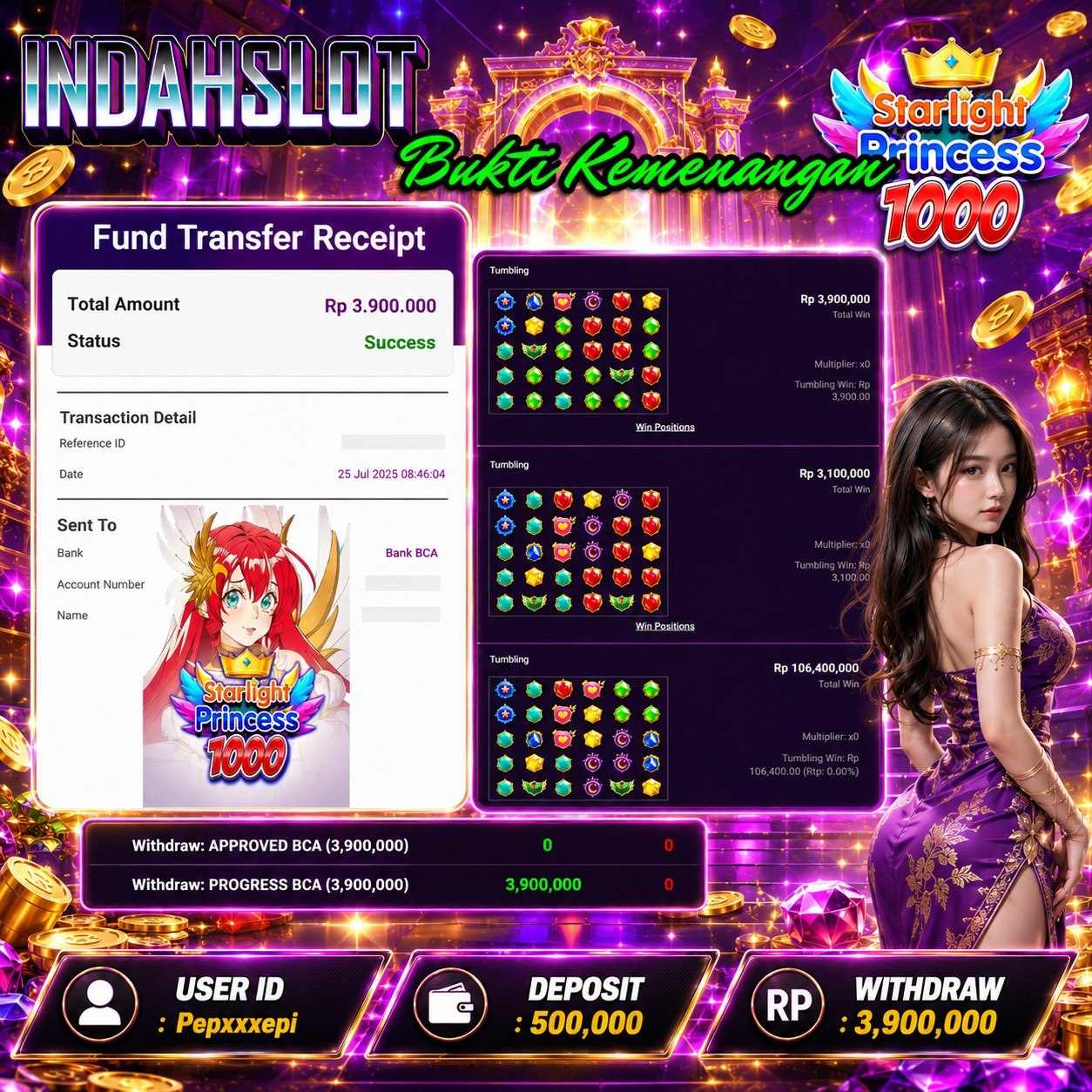 INDAHSLOT STARLIGHT PRINCESS 1000 Rp. 3,900,000,- LUNAS