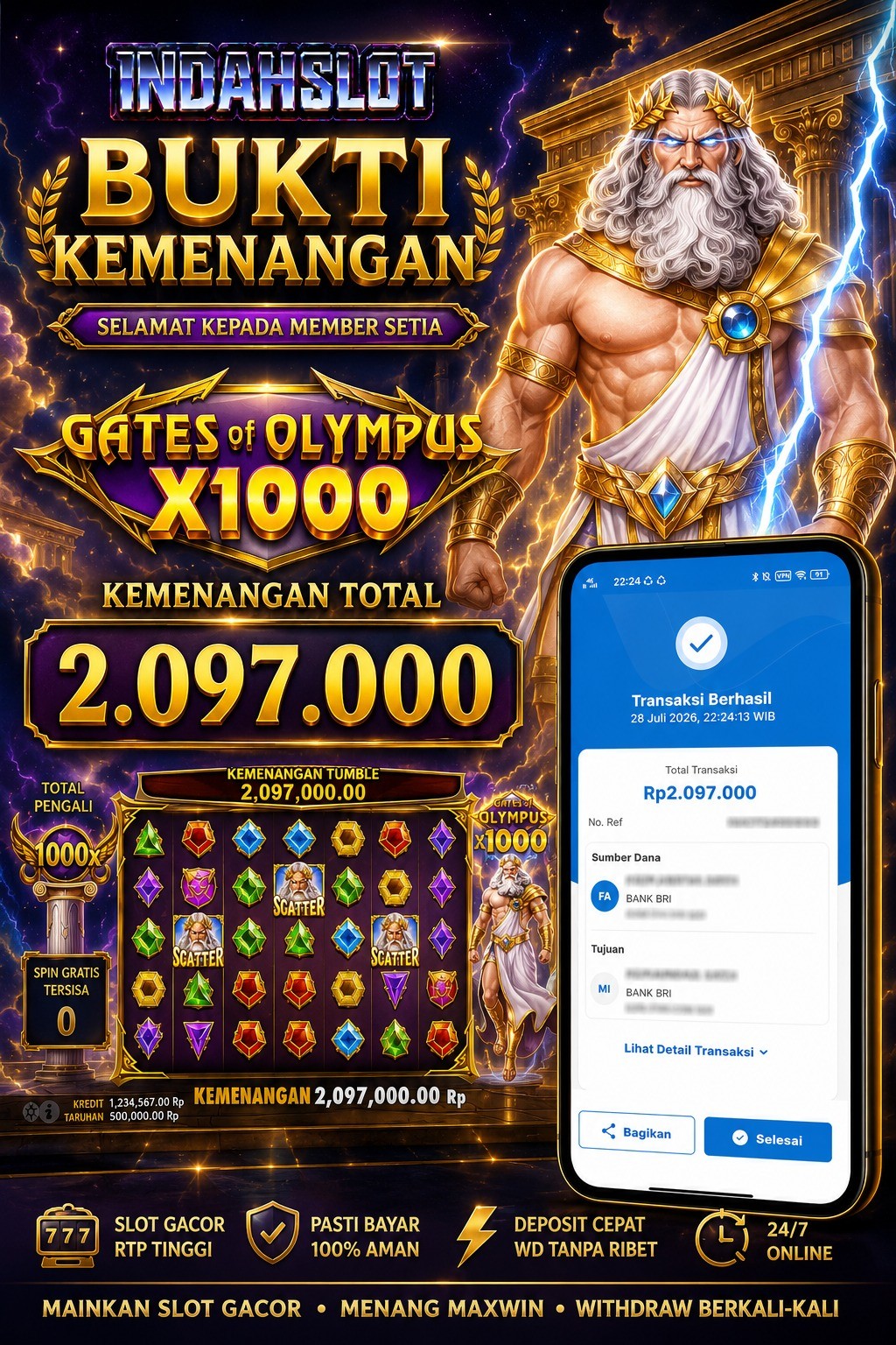 INDAHSLOT , PRAGMATICK OLIMPUS X1000 RP. 2.097.000
