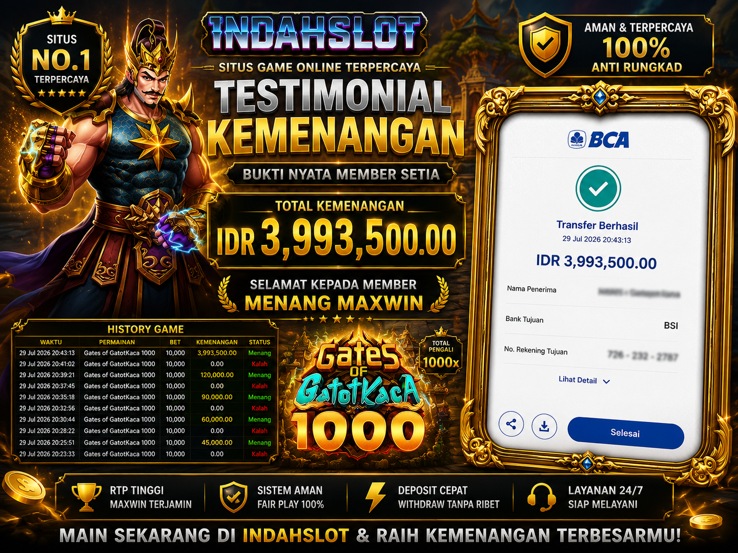 INDAHSLOT PRAGMATICK GATOT KACA X1000 RP . 3.993.500