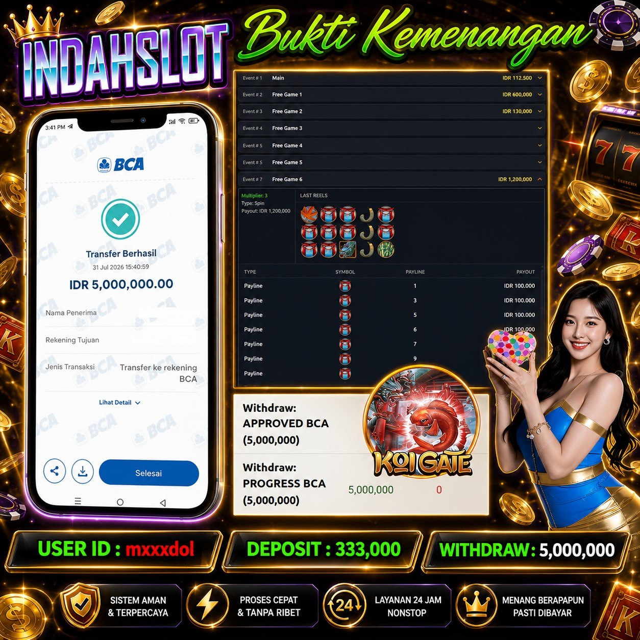 INDAHSLOT KOI GATE Rp .5,000,000,- LUNAS