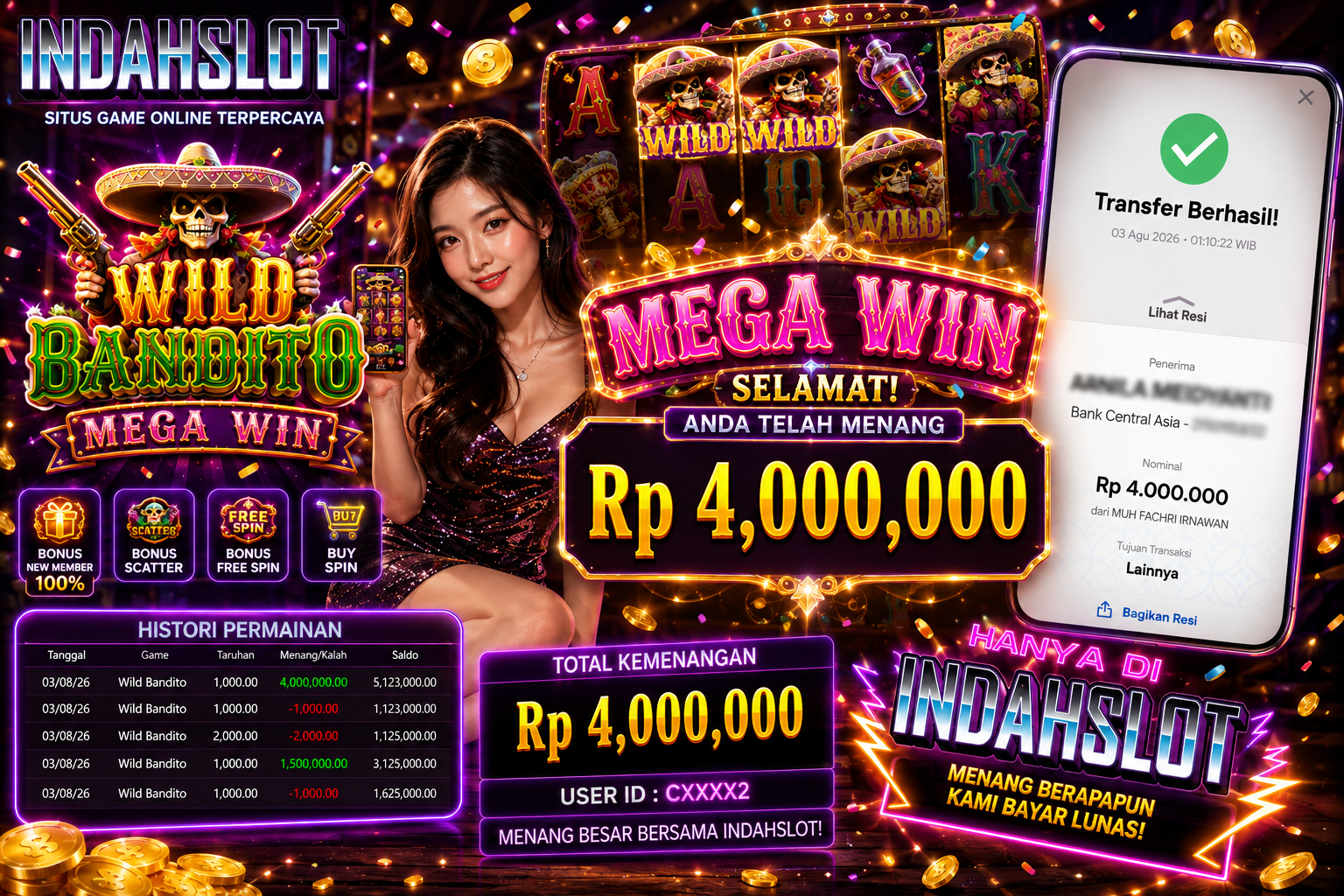 INDAHSLOT WILD BANDITO Rp. 7,000,000,- LUNAS