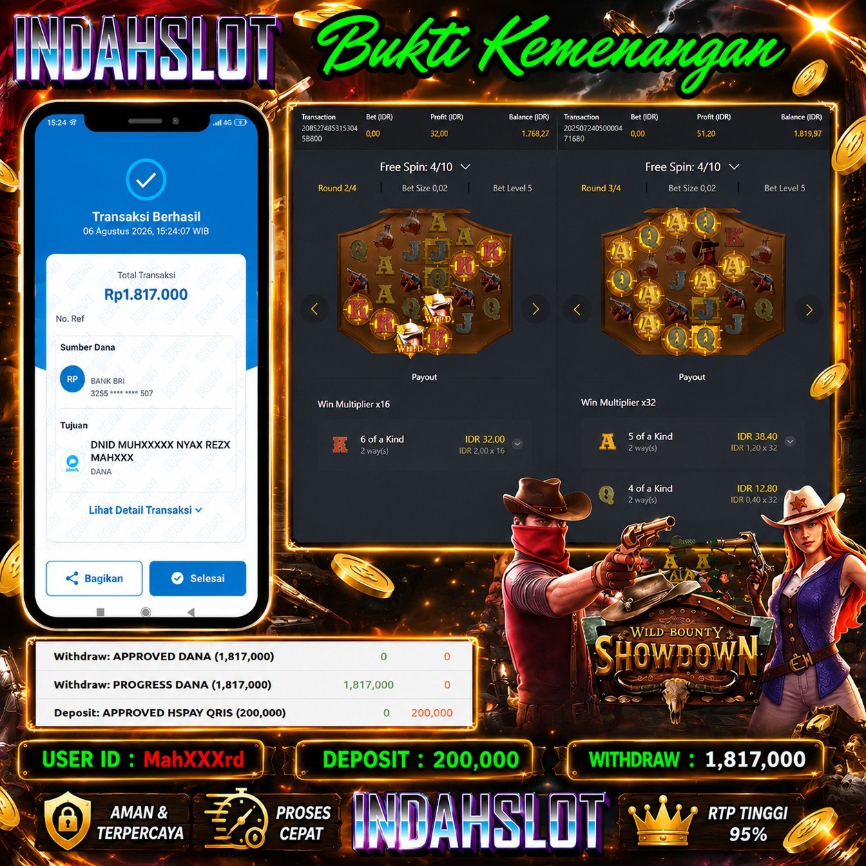 INDAHSLOT WILD BOUNTY SHOWDOWN  Rp .1,817,000,- LUNAS