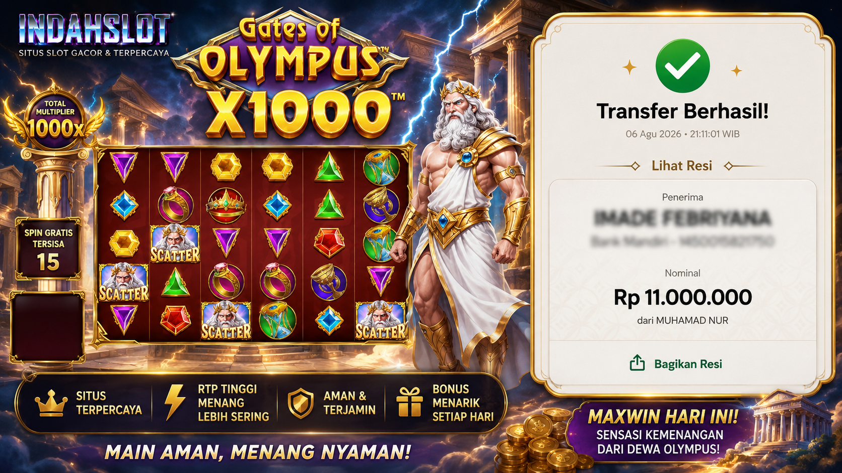 INDAHSLOT PRAGMATICK OLIMPUS X1000 11.000.000