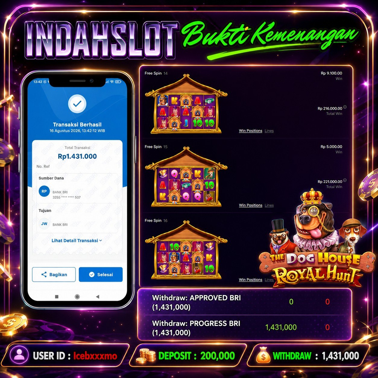 INDAHSLOT The Dog House - Royal Hunt Rp .1,431,000,- LUNAS