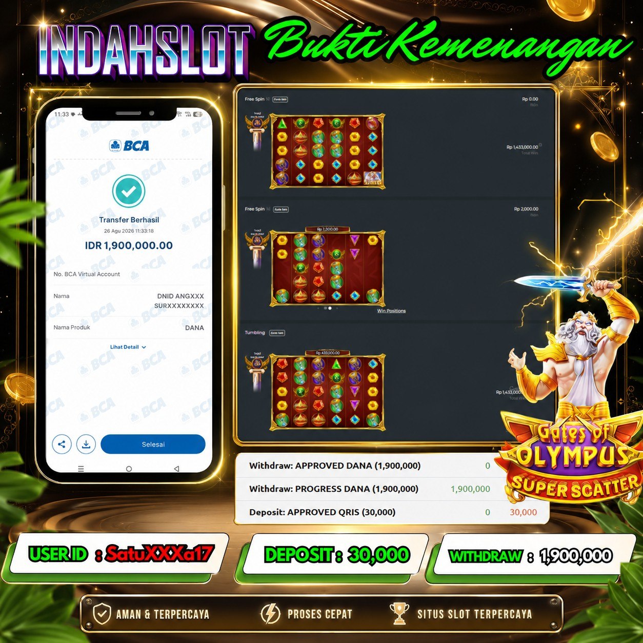 INDAHSLOT Gates of Olympus Super Scatter Rp. 1,900,000,-